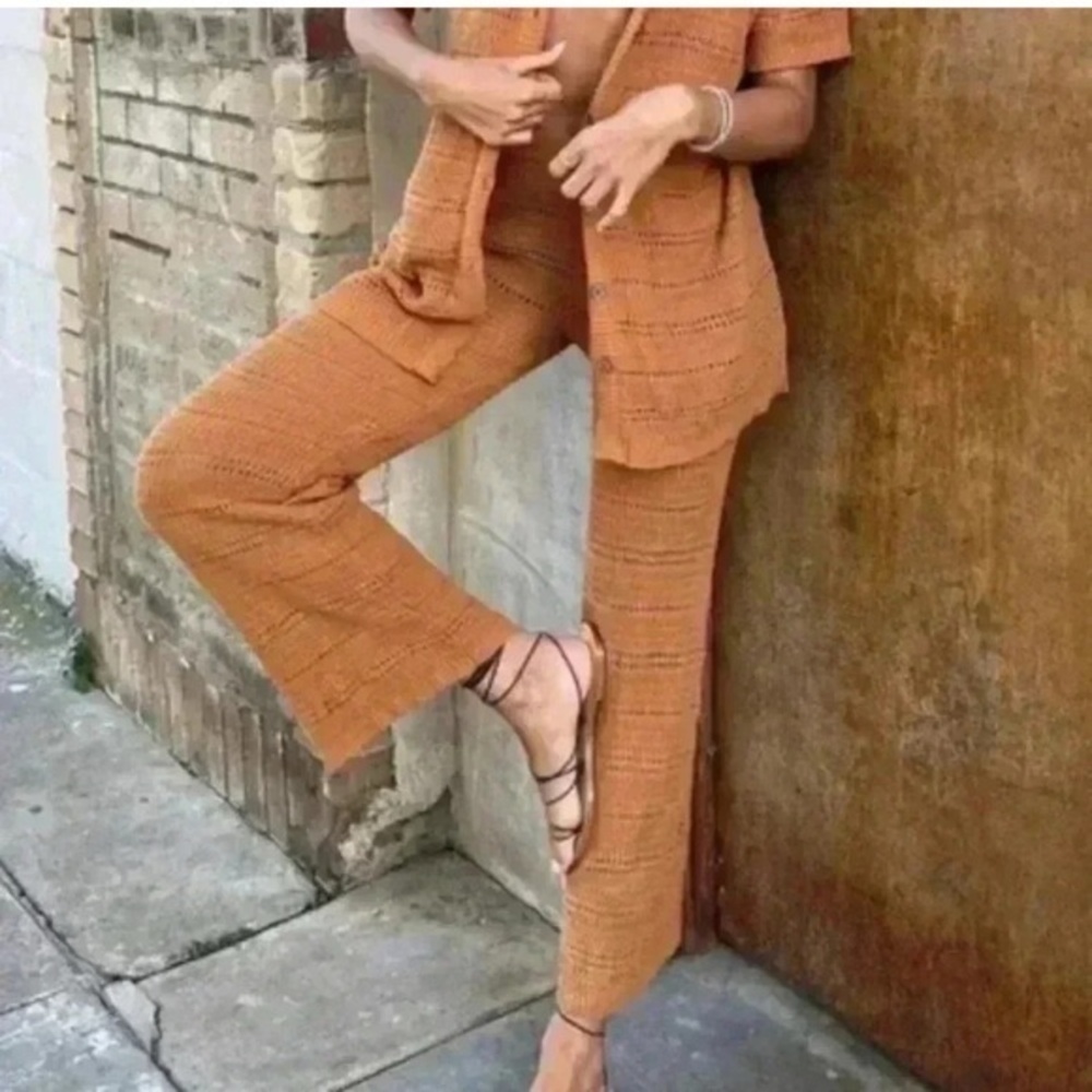L*Space Women's Tan Brown Marabella Cotton Crochet Pants NWT M #1636